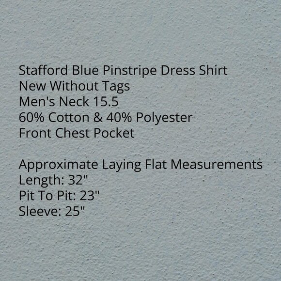 Stafford Blue Long Sleeve Pinstripe Shirt Neck 15.5 - Picture 6 of 8